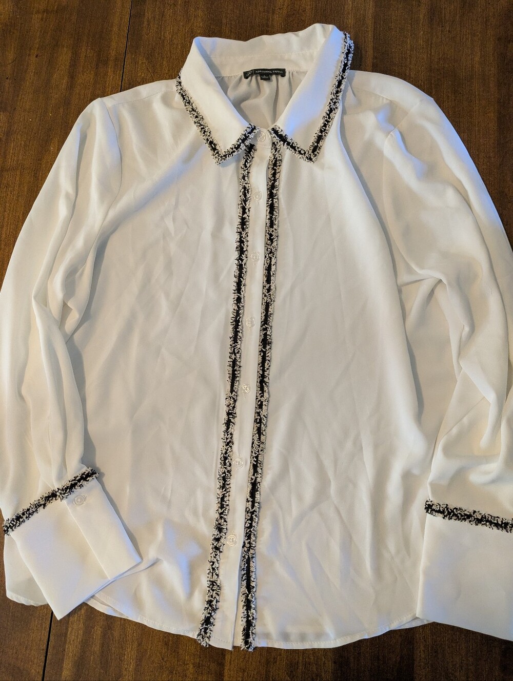Adrianna Papell Ivory Button Up With Tweed Trim